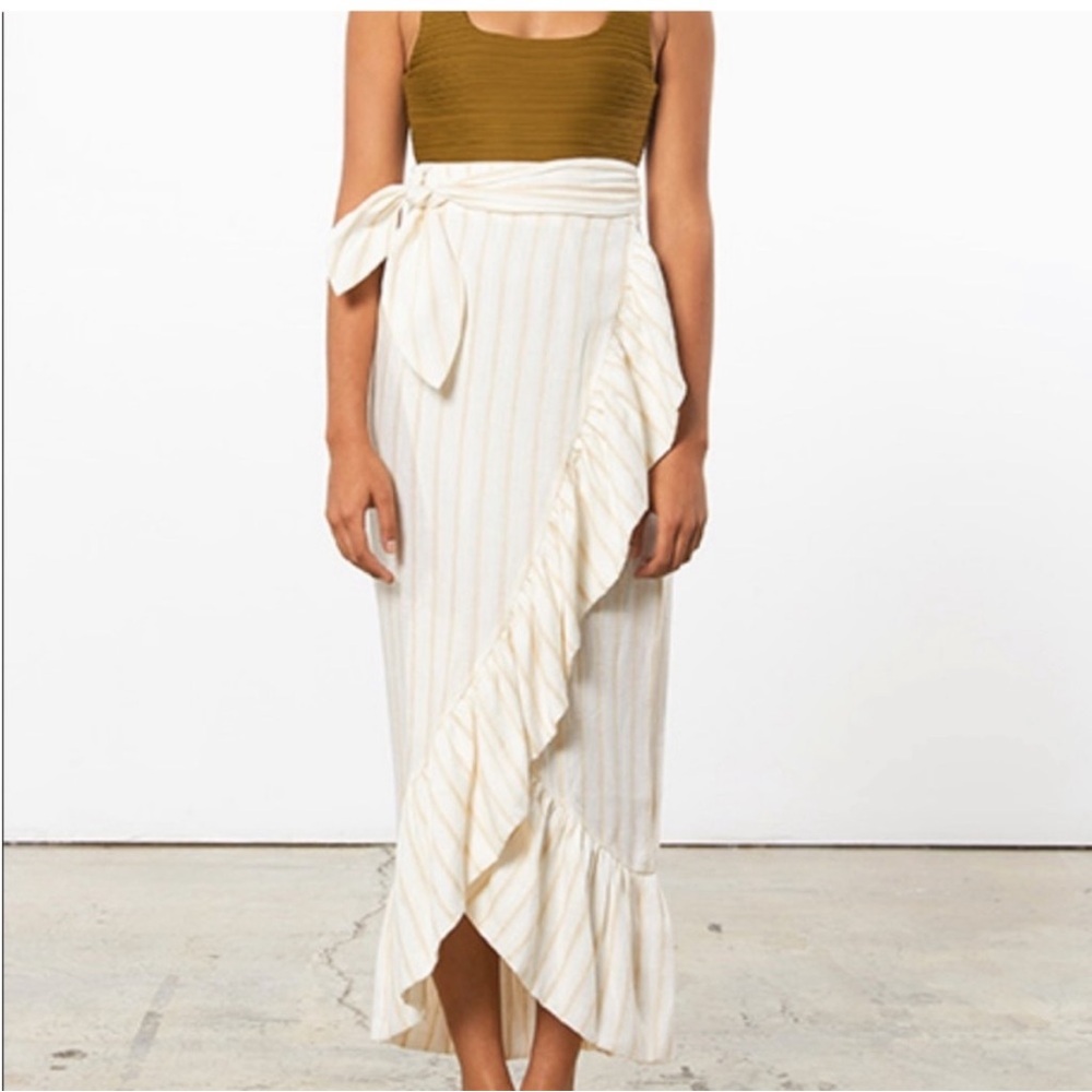 Mara Hoffman Swim Linen Blend Ruffled Wrap Midi Skirt Ivory Womens Medium
